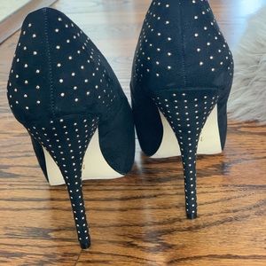 Black suede platform heels